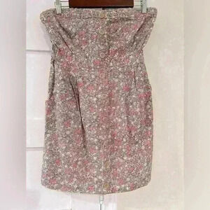 Willa Pink Strapless Tiny Flowers Button Down Detail 100% Cotton Size Large NWT